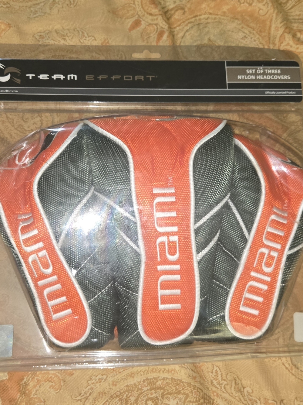 University of Miami UM Hurricanes Team Effort 3 Nylon Headcovers Golf Clubs New